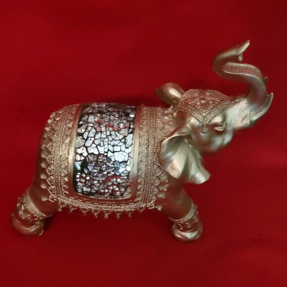 Golden Standing Elephant Trunk Up Figurine - Picture 4 of 14